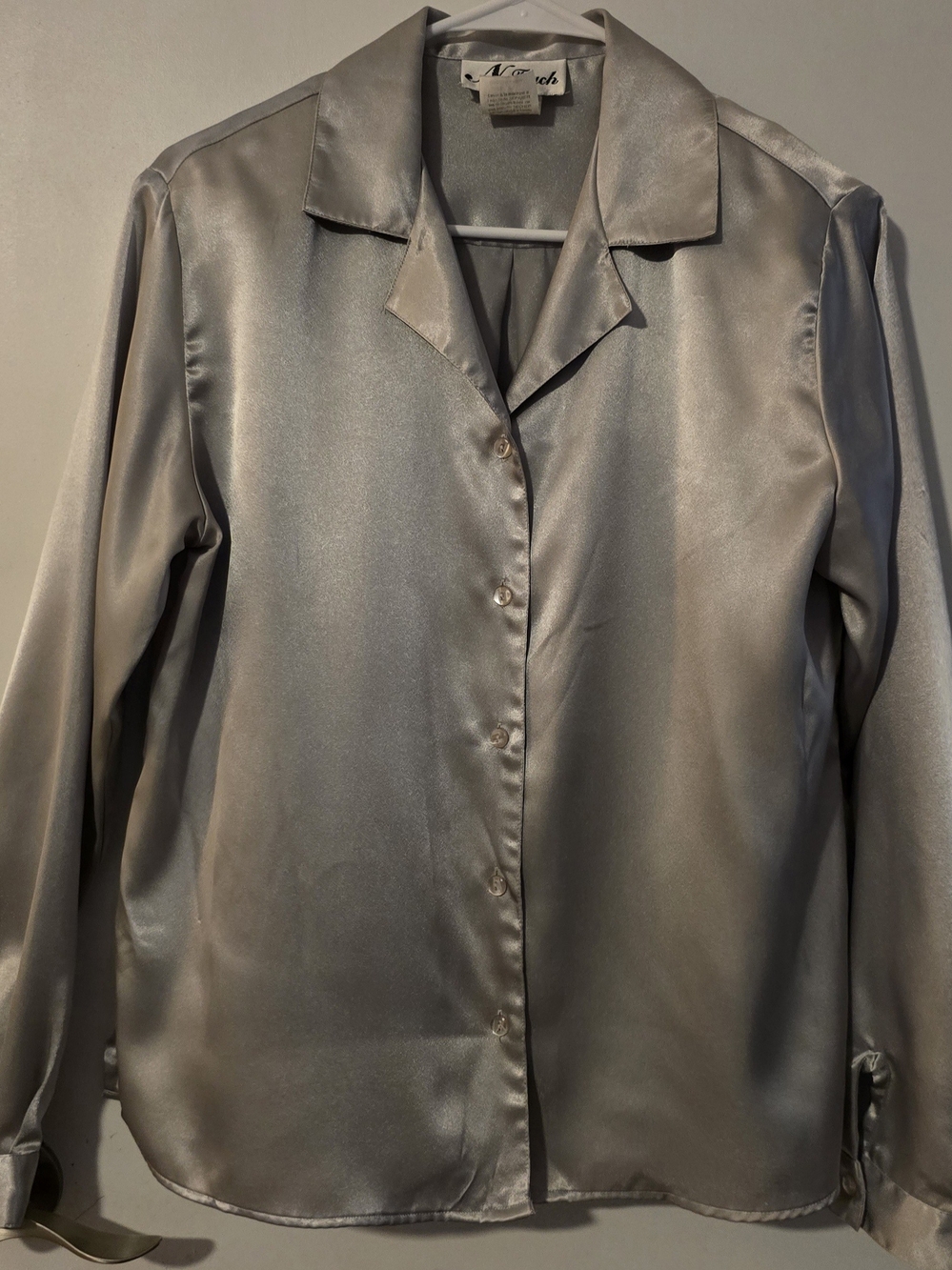 N Touch Silver Satin Button-Down Shirt